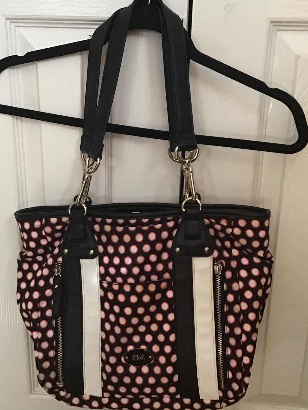 Tyler Rodan Black Polka Dot Tote with White Accents